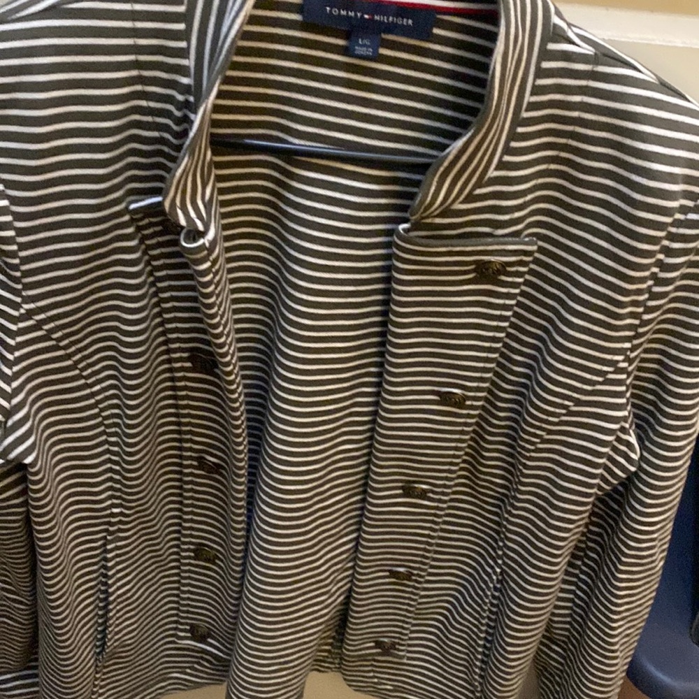 NWOT olive and white stripped knit blazer